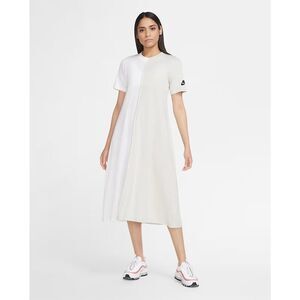 NWT Nike Organic Cotton Short Sleeve Midi Dress SZ S White Tan Color Block
